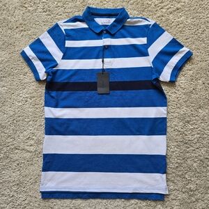 Edge Polo Shirt Mens M Blue Nautical Stripe Athleisure
